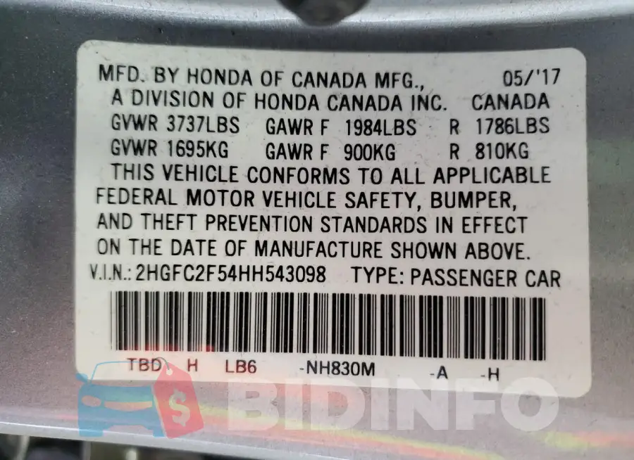 2HGFC2F54HH543098 Photo# 12