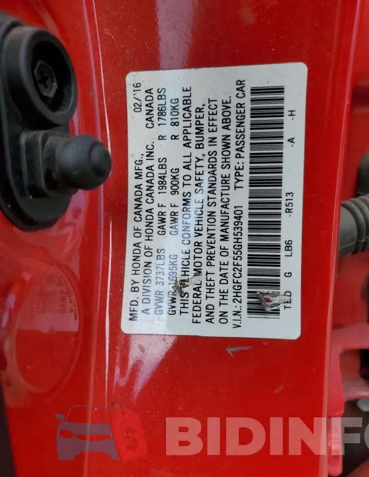 2HGFC2F55GH539401 Photo# 12