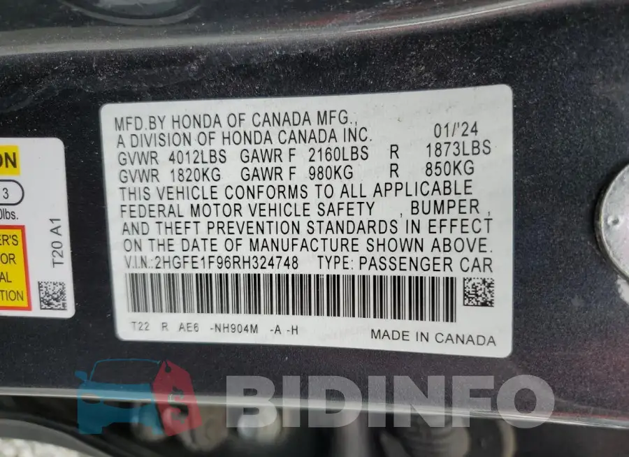 2HGFE1F96RH324748 Photo# 12
