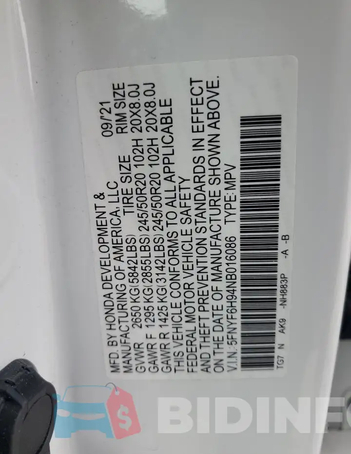 5FNYF6H94NB016086 Photo# 12