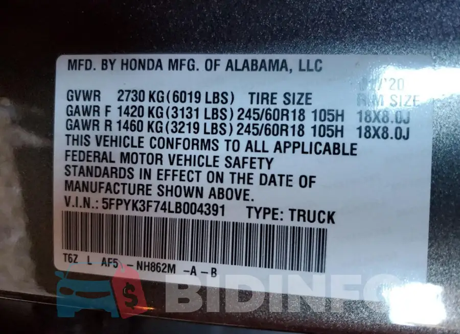 5FPYK3F74LB004391 Photo# 12