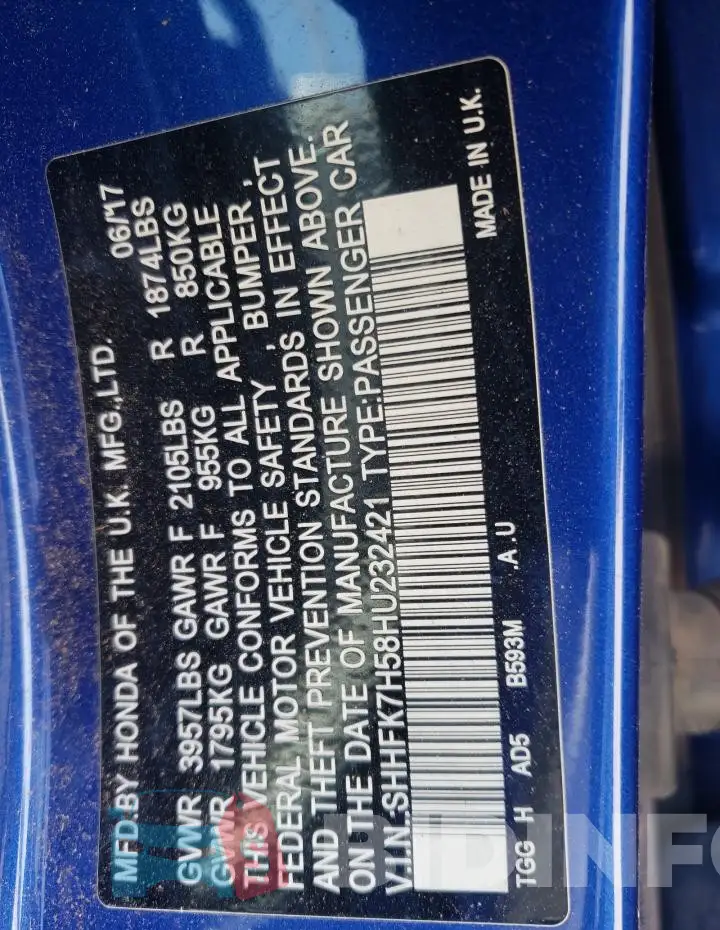 SHHFK7H58HU232421 Photo# 12