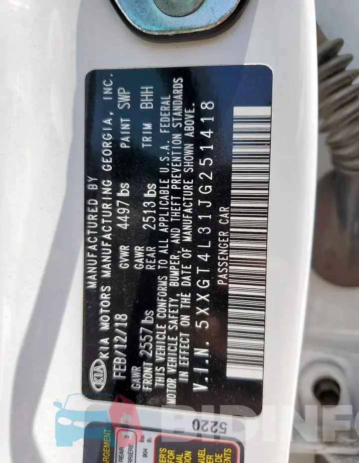 5XXGT4L31JG251418 Photo# 13
