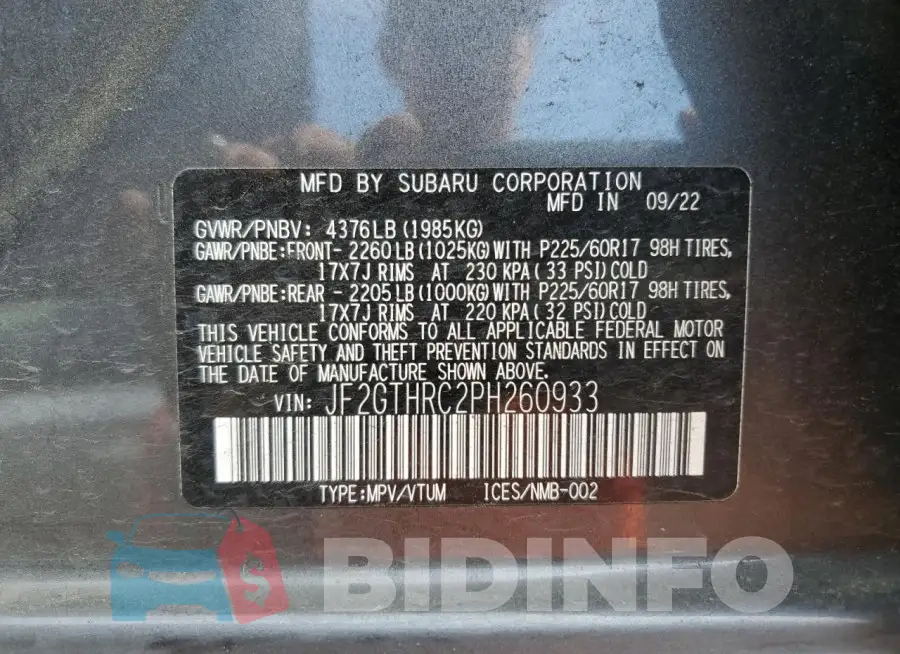 JF2GTHRC2PH260933 Photo# 13