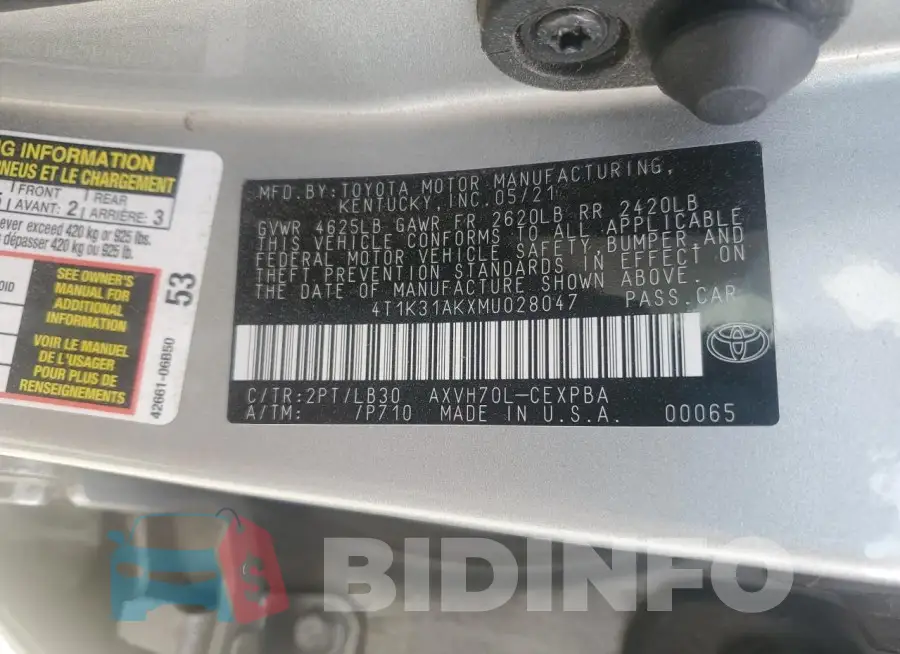 4T1K31AKXMU028047 Photo# 12