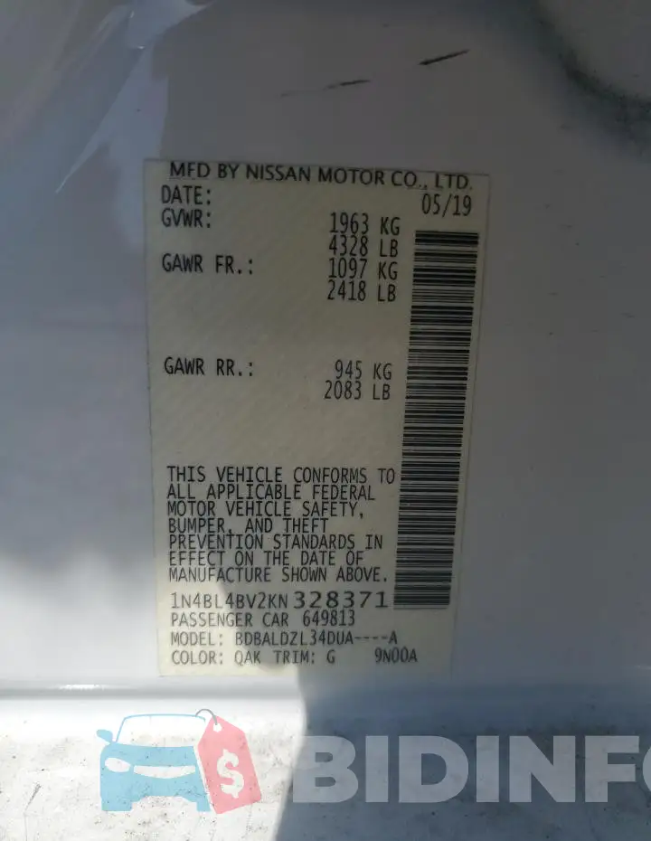 1N4BL4BV2KN328371 Photo# 13