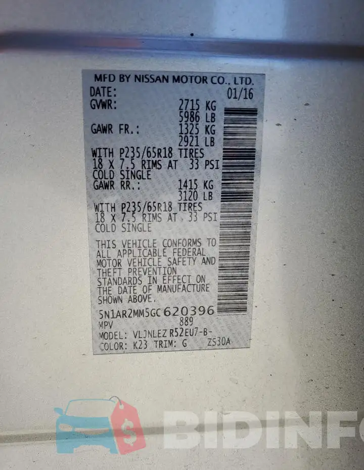 5N1AR2MM5GC620396 Photo# 14