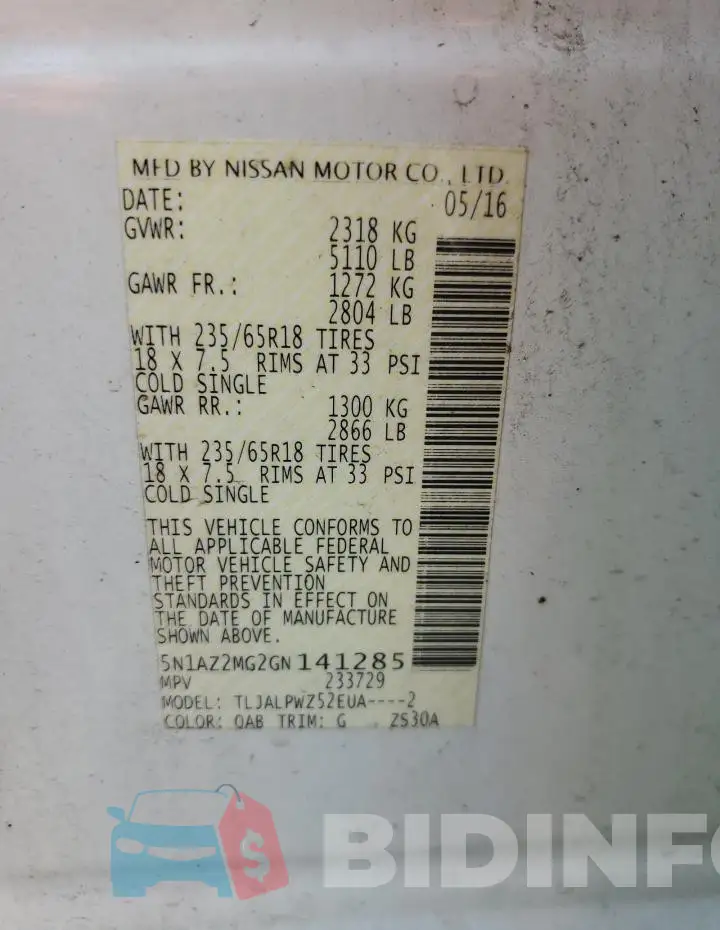 5N1AZ2MG2GN141285 Photo# 14