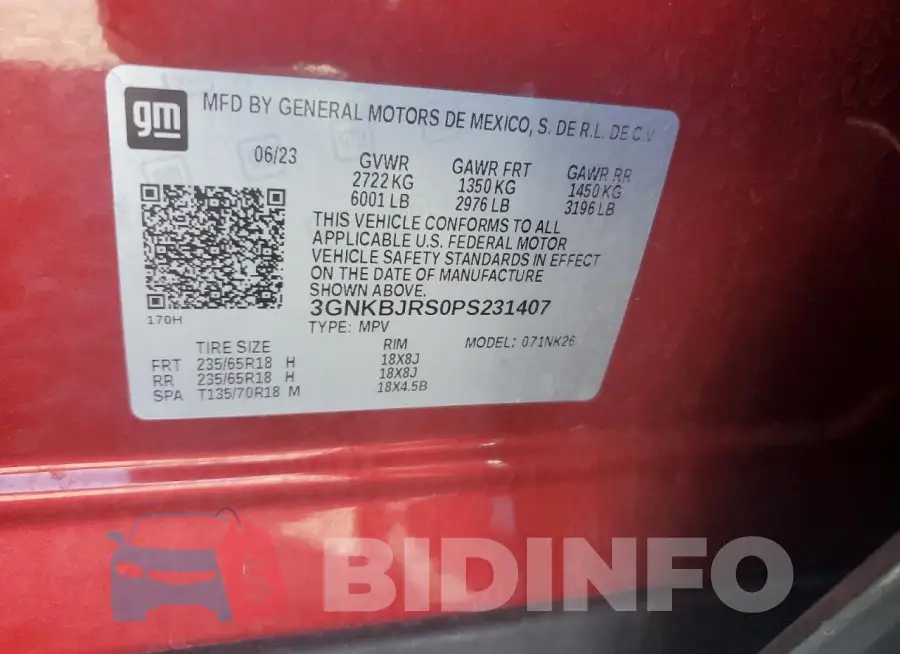 3GNKBJRS0PS231407 Photo# 13
