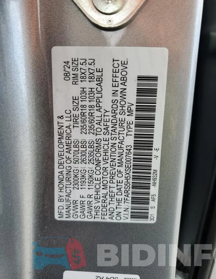7FARS5H5XSE007643 Photo# 13