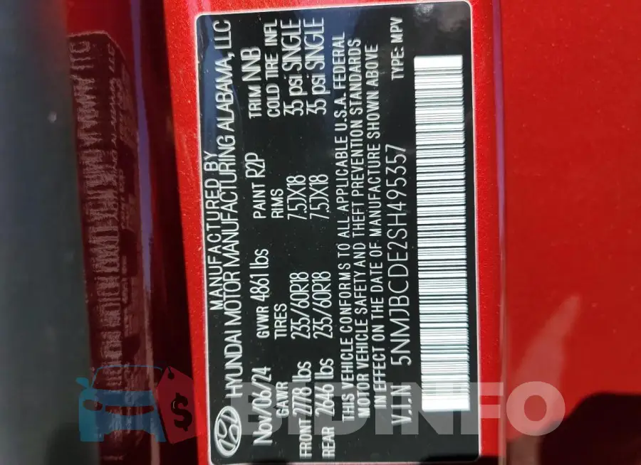 5NMJBCDE2SH495357 Photo# 13