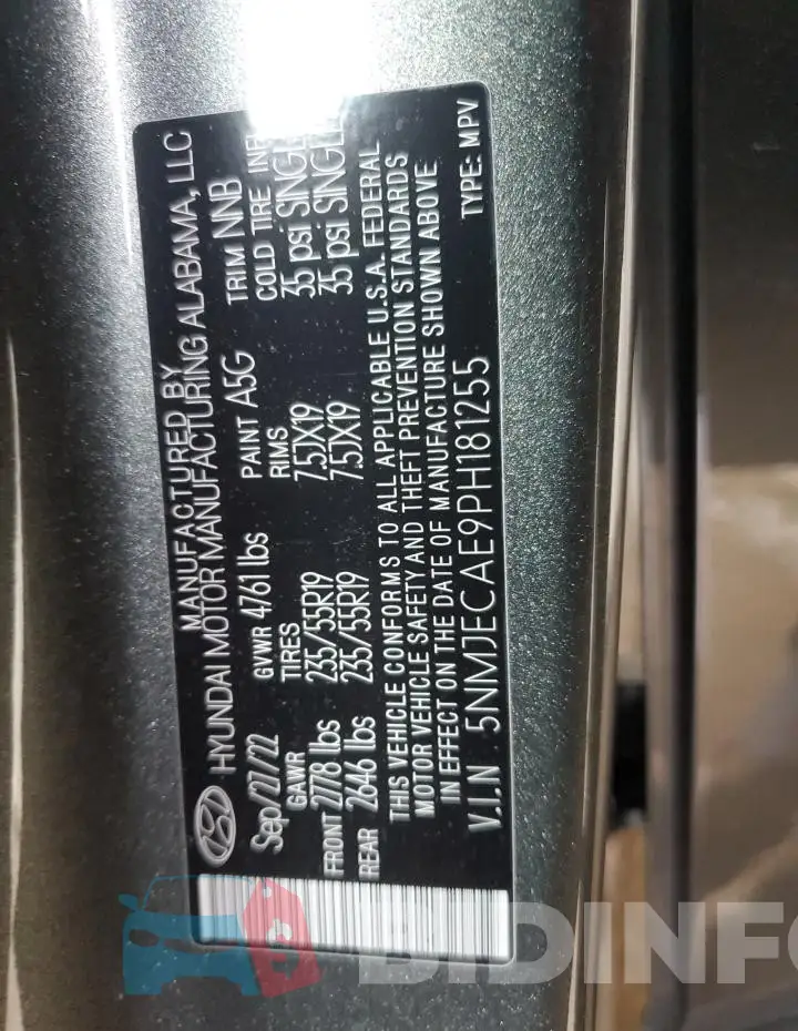 5NMJECAE9PH181255 Photo# 13
