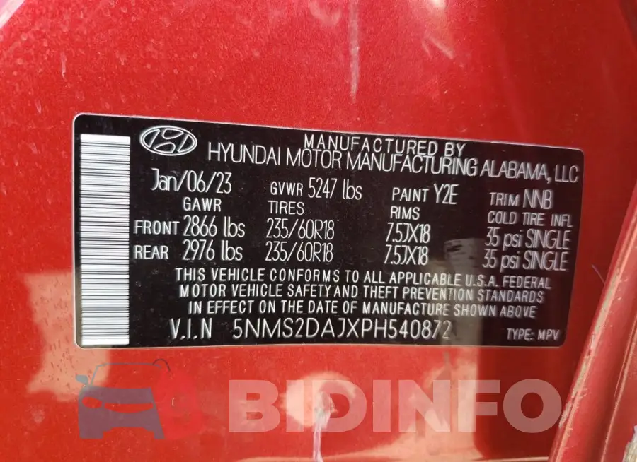 5NMS2DAJXPH540872 Photo# 13
