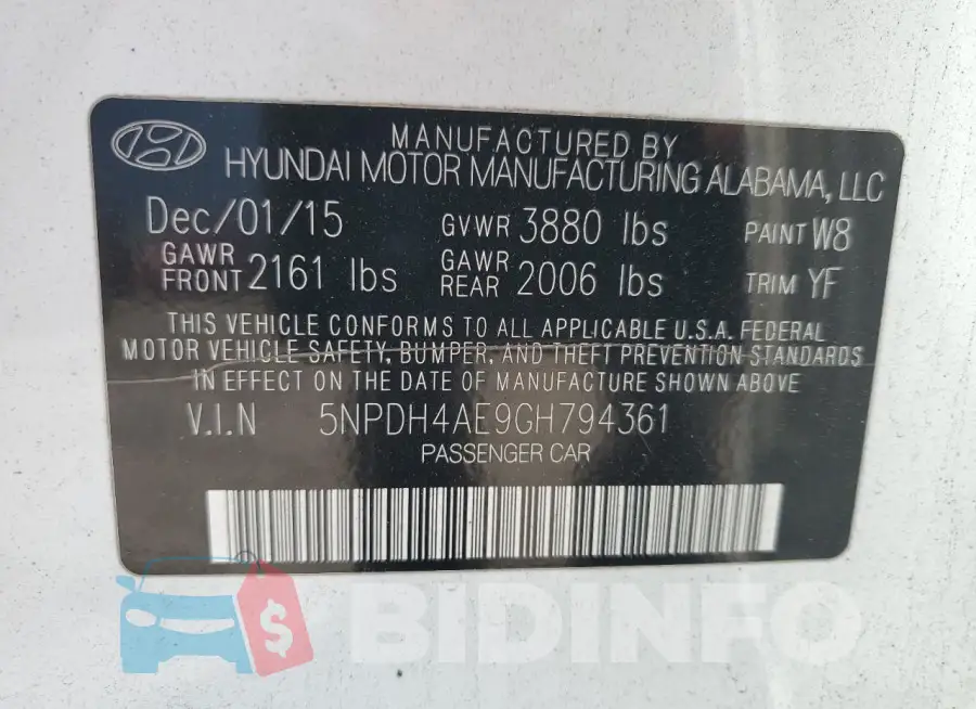 5NPDH4AE9GH794361 Photo# 12