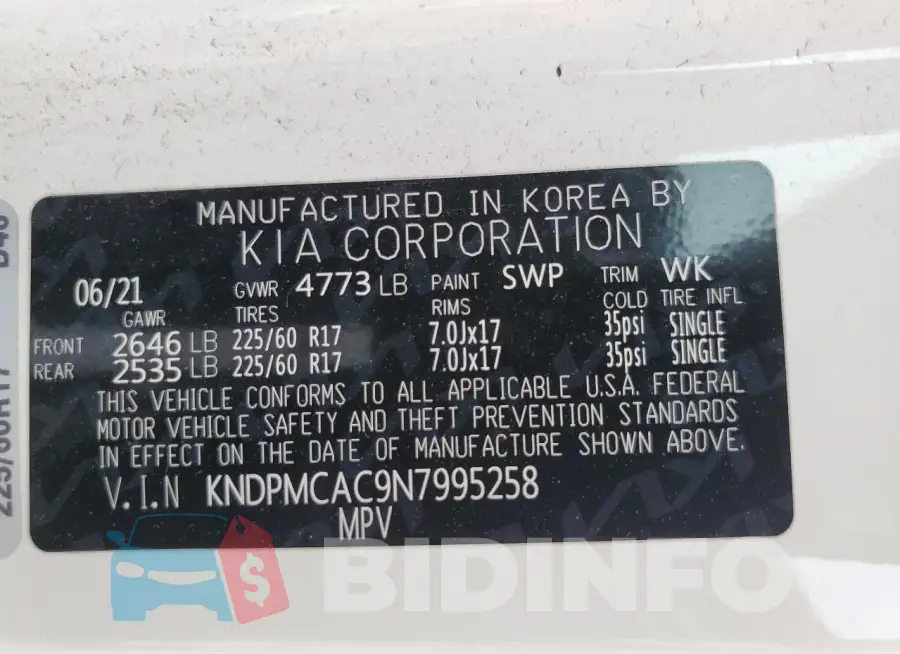 KNDPMCAC9N7995258 Photo# 13