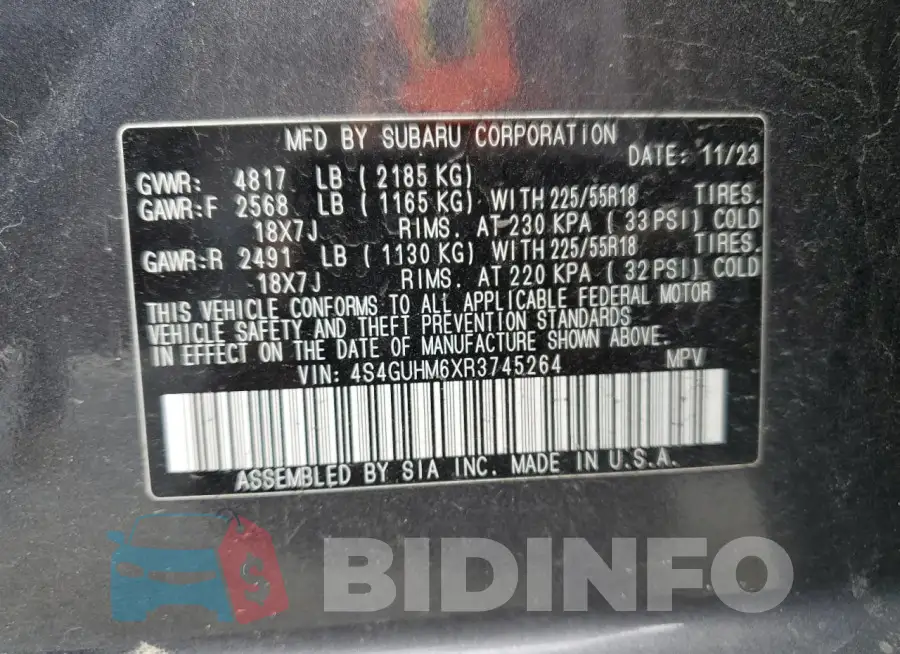 4S4GUHM6XR3745264 Photo# 13