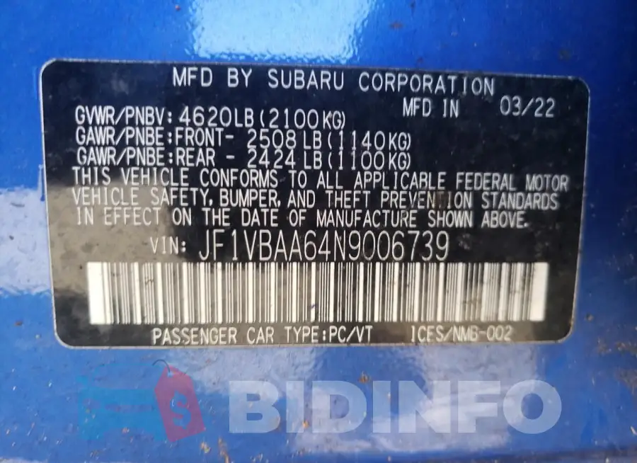 JF1VBAA64N9006739 Photo# 12