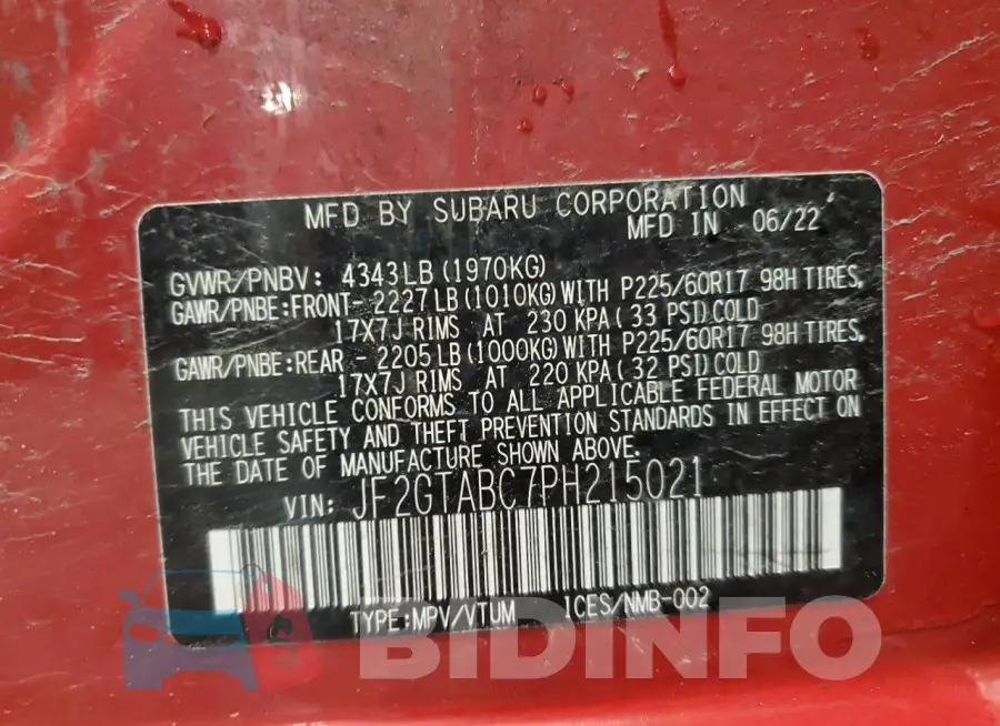 JF2GTABC7PH215021 Photo# 14