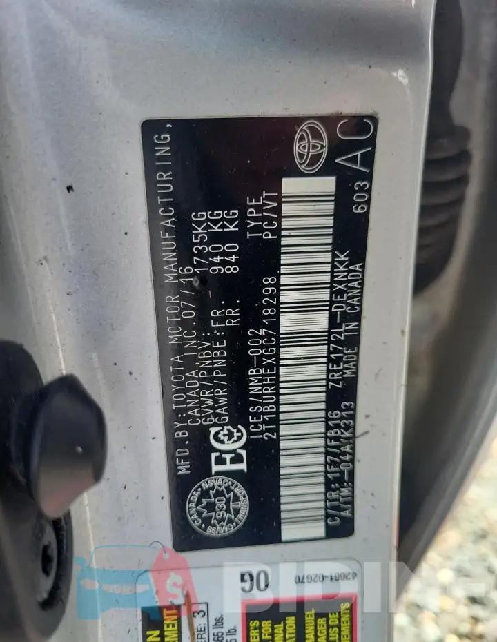 2T1BURHEXGC718298 Photo# 12