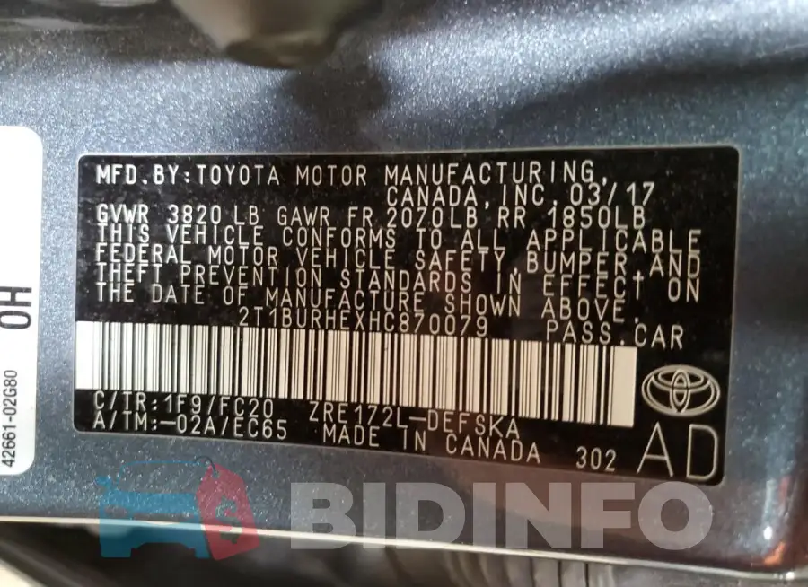 2T1BURHEXHC870079 Photo# 12