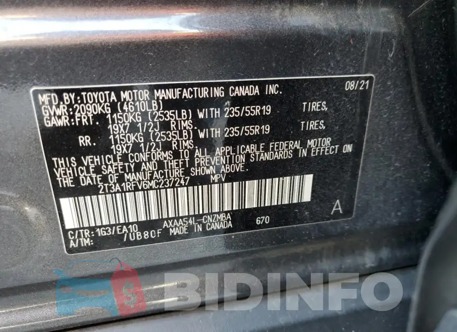2T3A1RFV6MC237247 Photo# 14