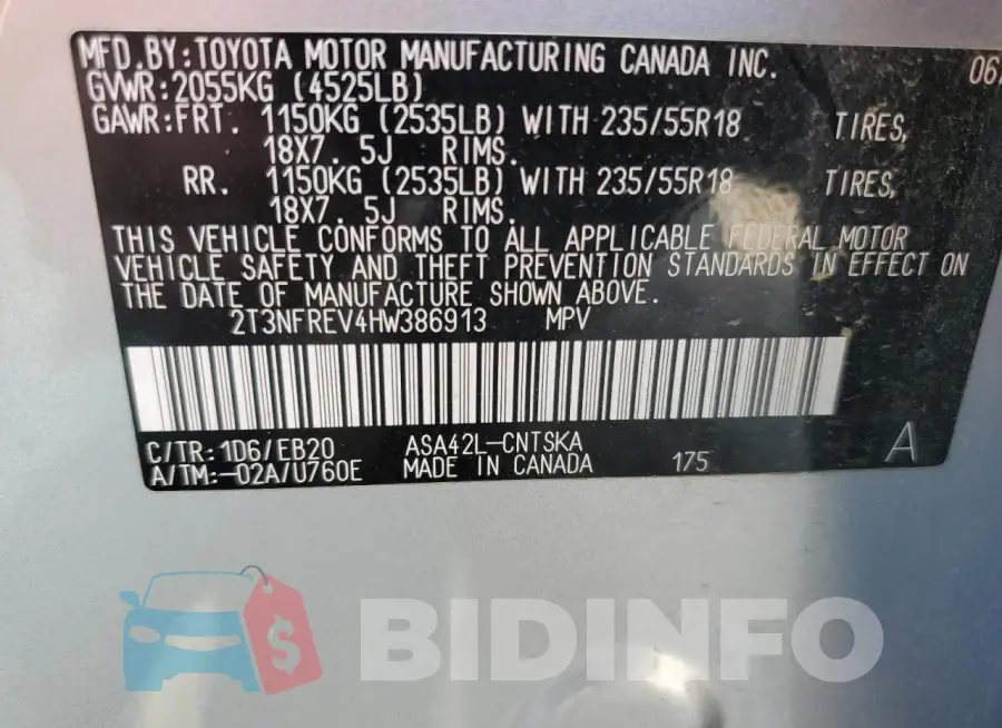 2T3NFREV4HW386913 Photo# 13