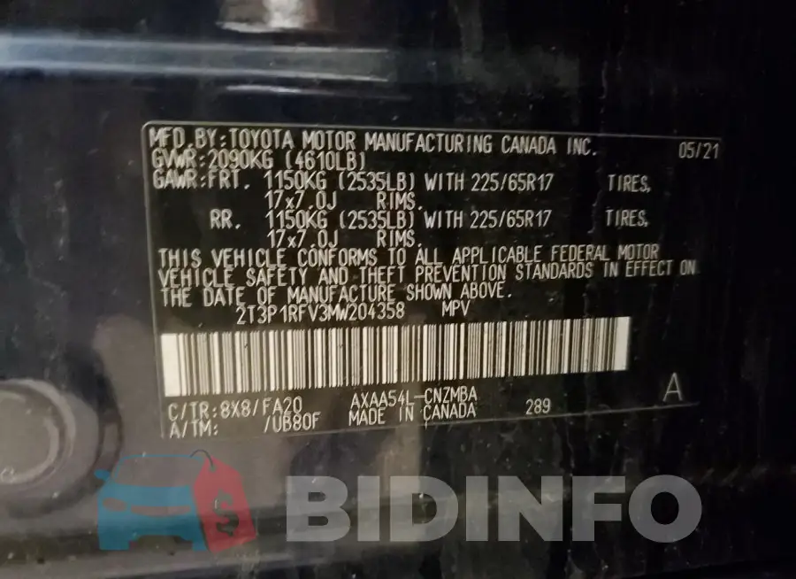2T3P1RFV3MW204358 Photo# 13