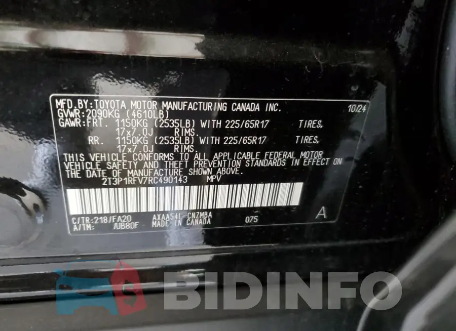 2T3P1RFV7RC490143 Photo# 13
