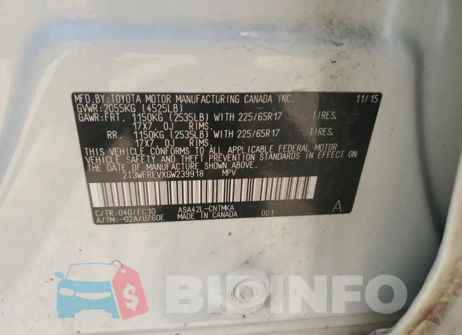 2T3WFREVXGW239918 Photo# 14