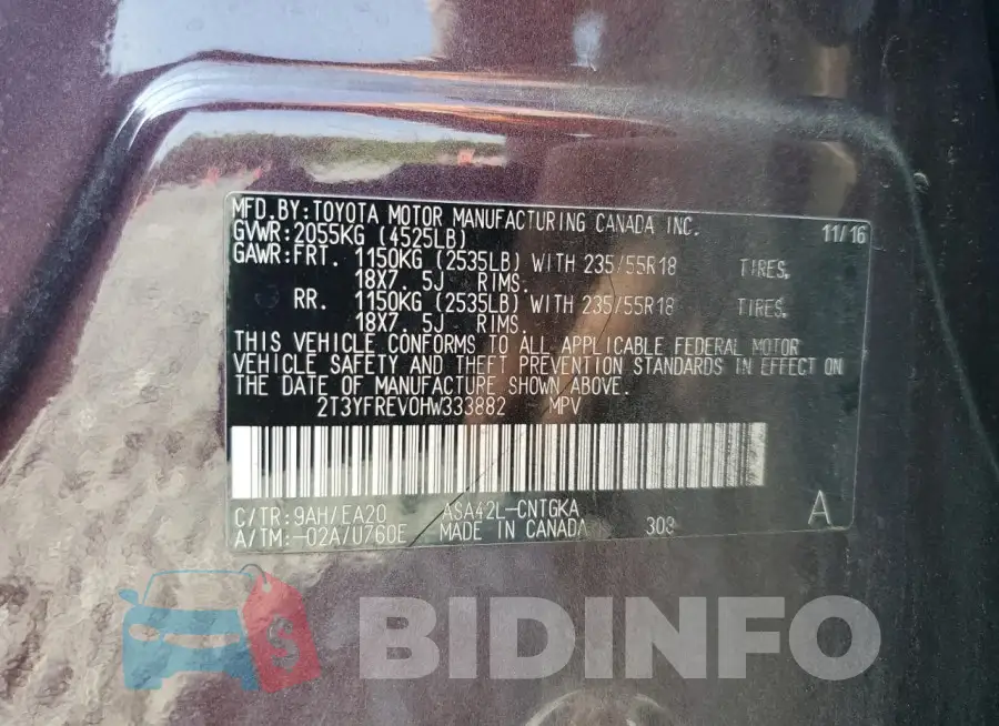 2T3YFREV0HW333882 Photo# 13