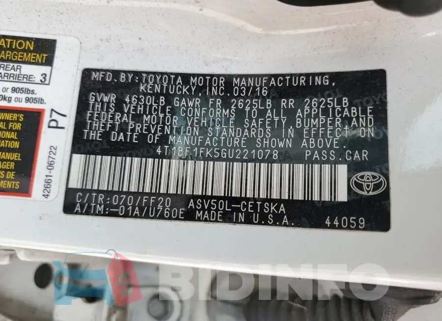 4T1BF1FK5GU221078 Photo# 13