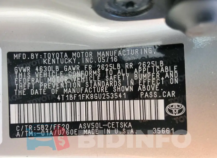 4T1BF1FK8GU253541 Photo# 12