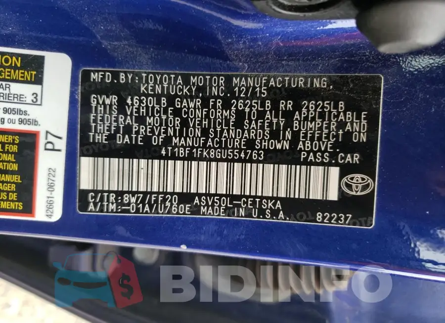 4T1BF1FK8GU554763 Photo# 12