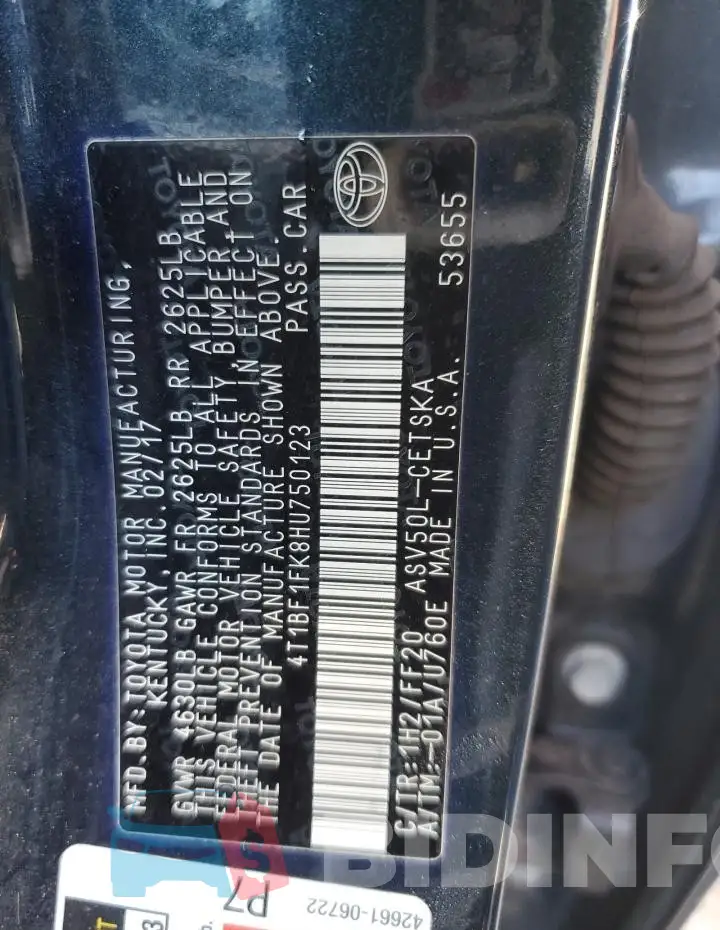 4T1BF1FK8HU750123 Photo# 13