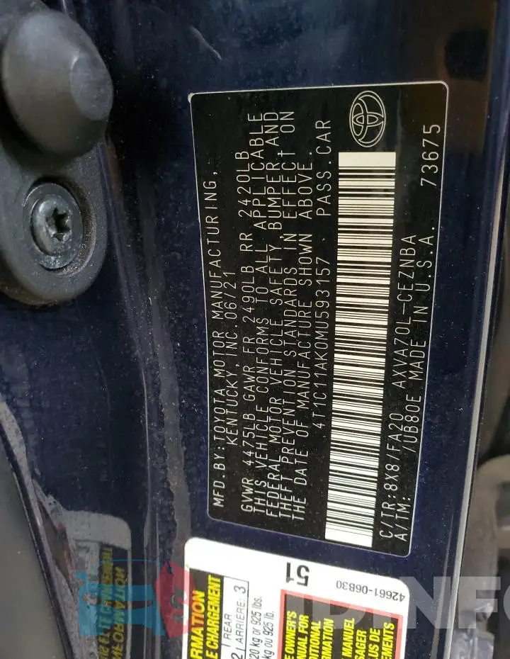 4T1C11AK0MU593157 Photo# 12