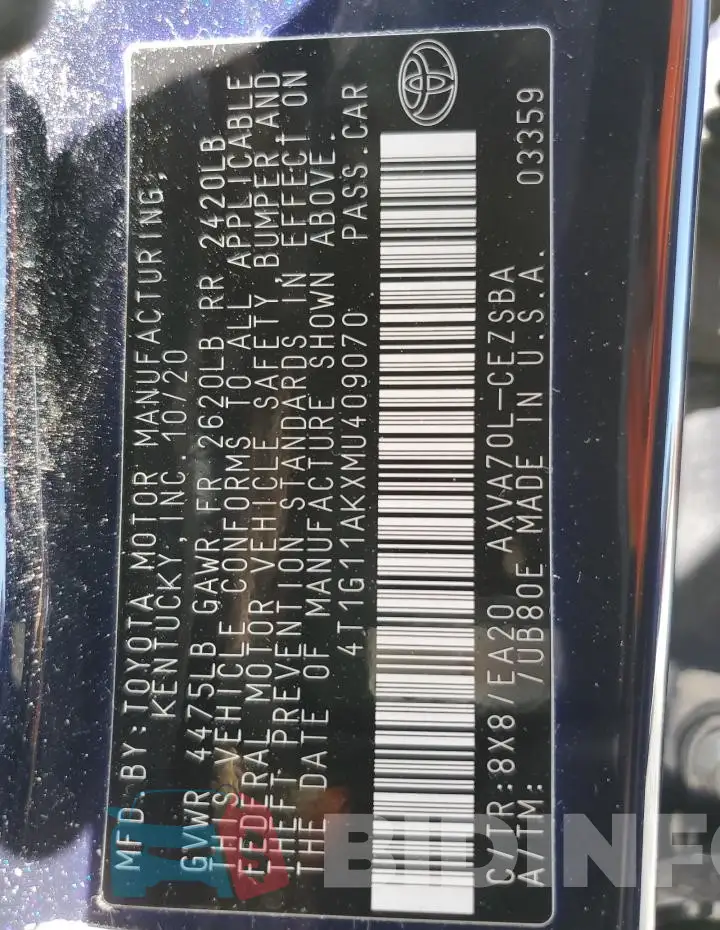 4T1G11AKXMU409070 Photo# 12