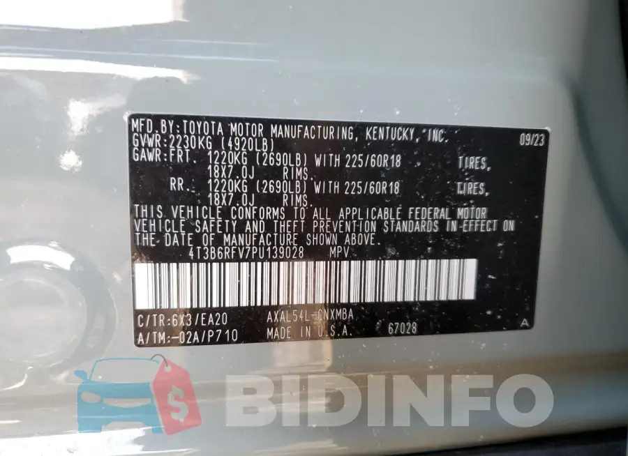 4T3B6RFV7PU139028 Photo# 13