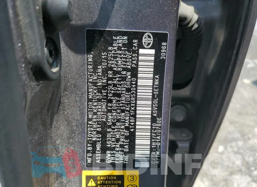4T4BF1FKXGR530440 Photo# 13