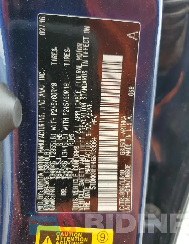 5TDKKRFH4GS139964 Photo# 13