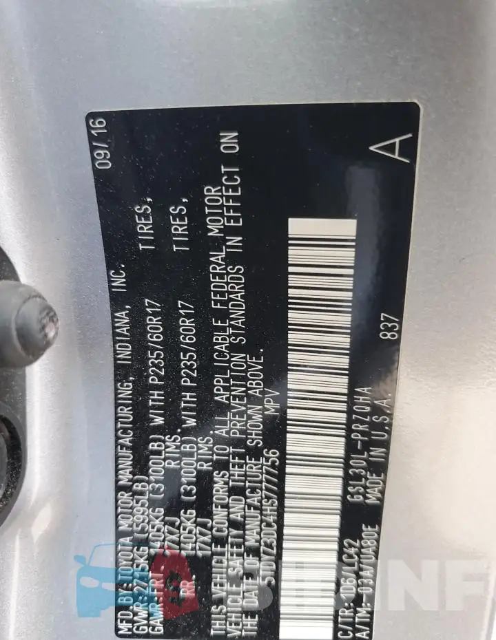5TDYZ3DC4HS777756 Photo# 14