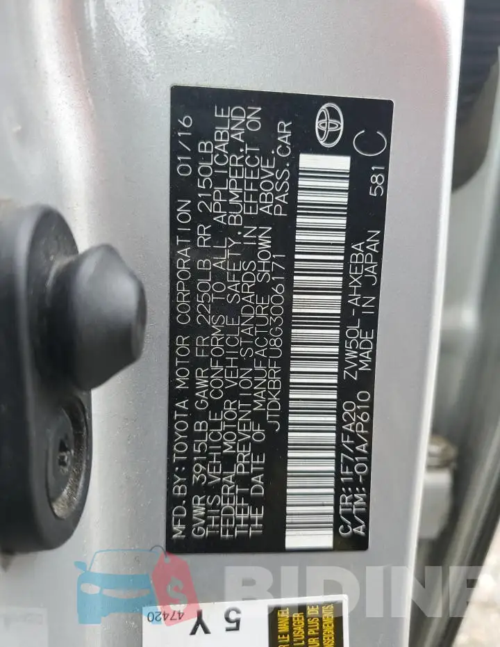 JTDKBRFU8G3006171 Photo# 12