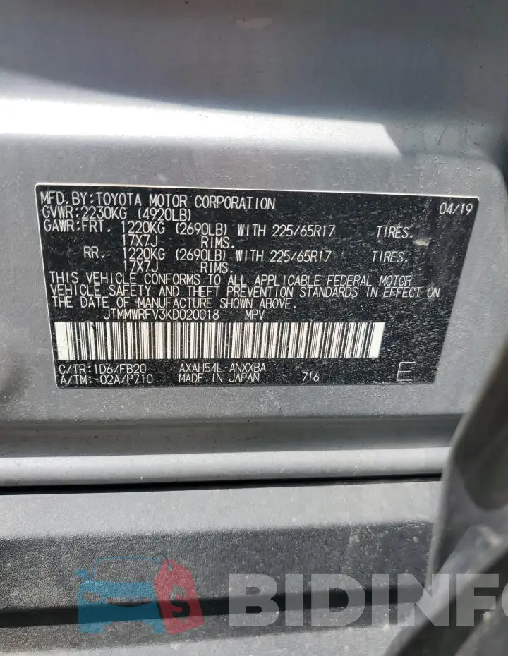 JTMMWRFV3KD020018 Photo# 12