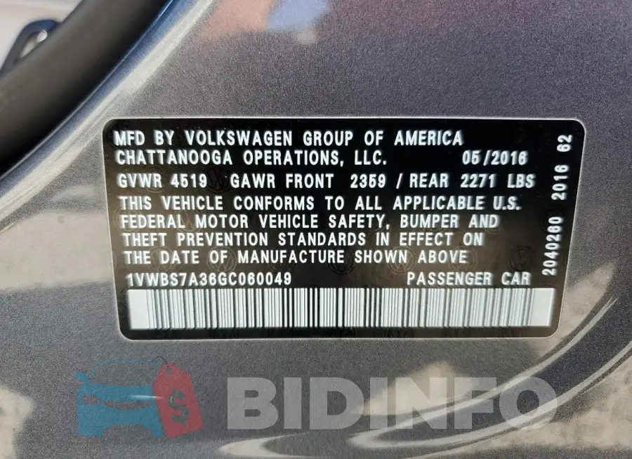 1VWBS7A36GC060049 Photo# 12