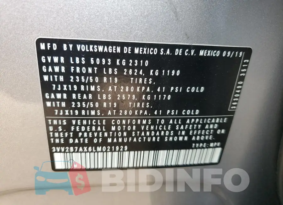 3VV2B7AX6LM021929 Photo# 13