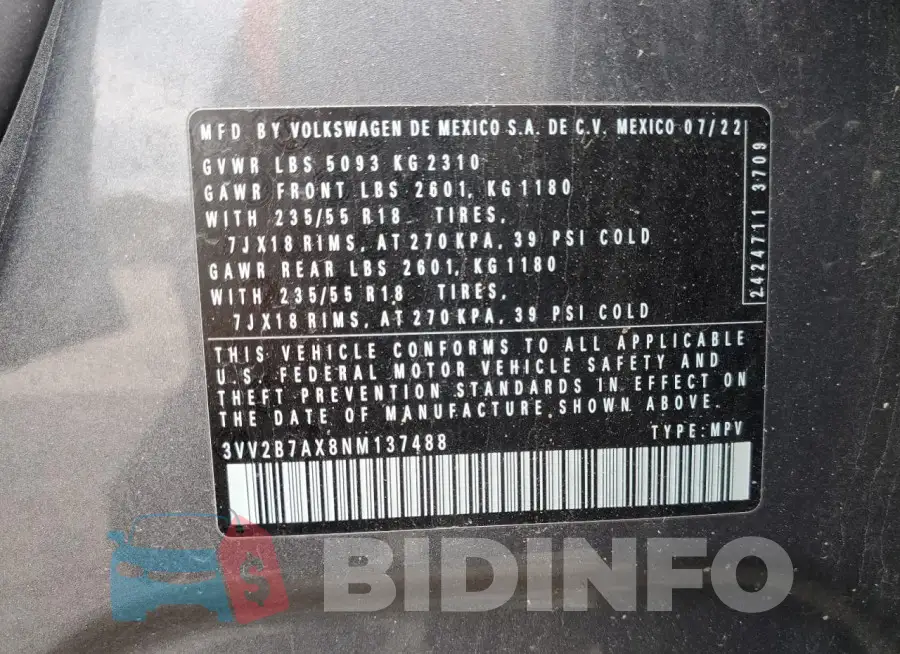 3VV2B7AX8NM137488 Photo# 13