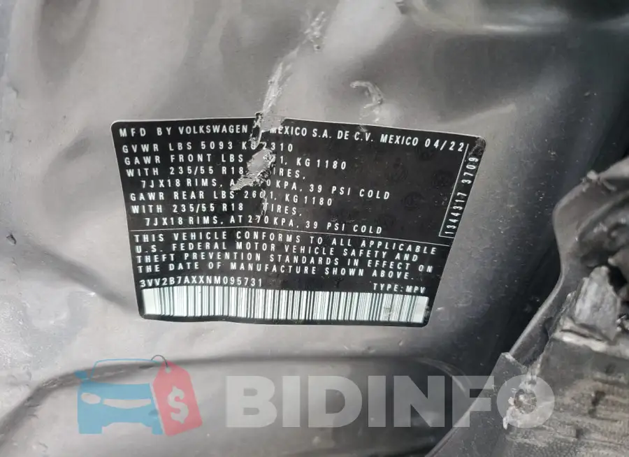3VV2B7AXXNM095731 Photo# 13
