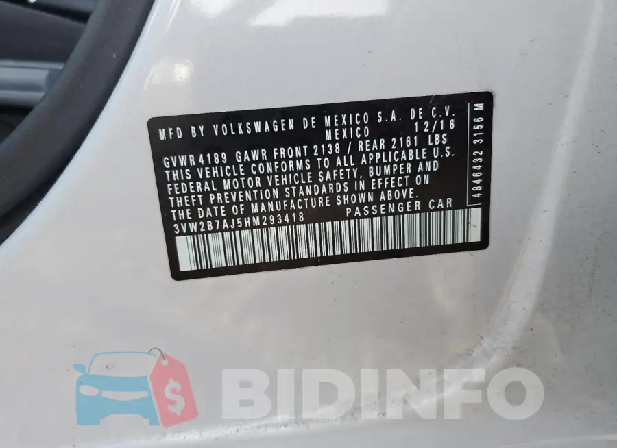 3VW2B7AJ5HM293418 Photo# 12