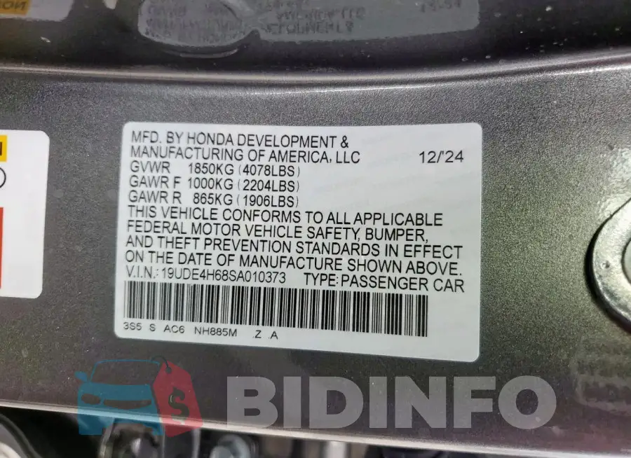 19UDE4H68SA010373 Photo# 12