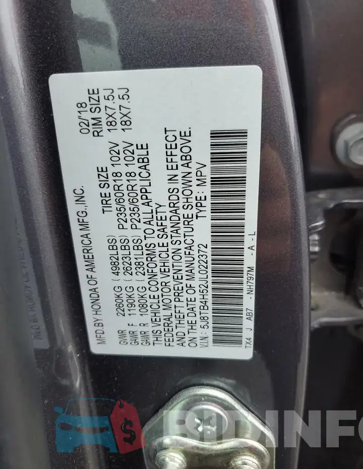 5J8TB4H52JL022372 Photo# 14