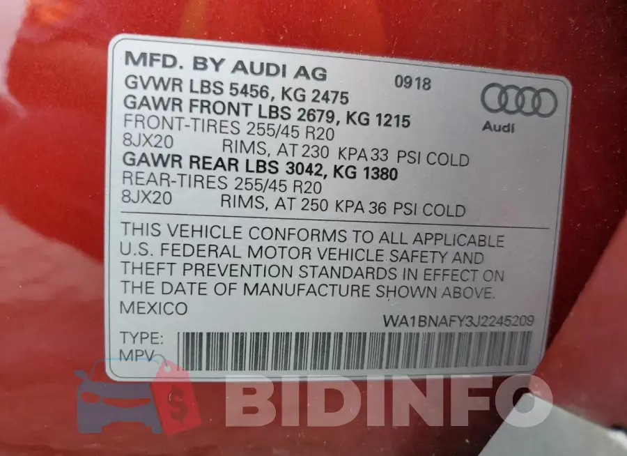 WA1BNAFY3J2245209 Photo# 13